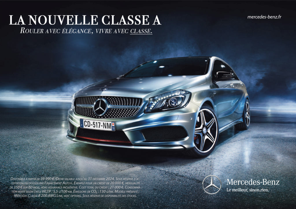 Affiche publicitaire d'une classe A pour Mercedes.